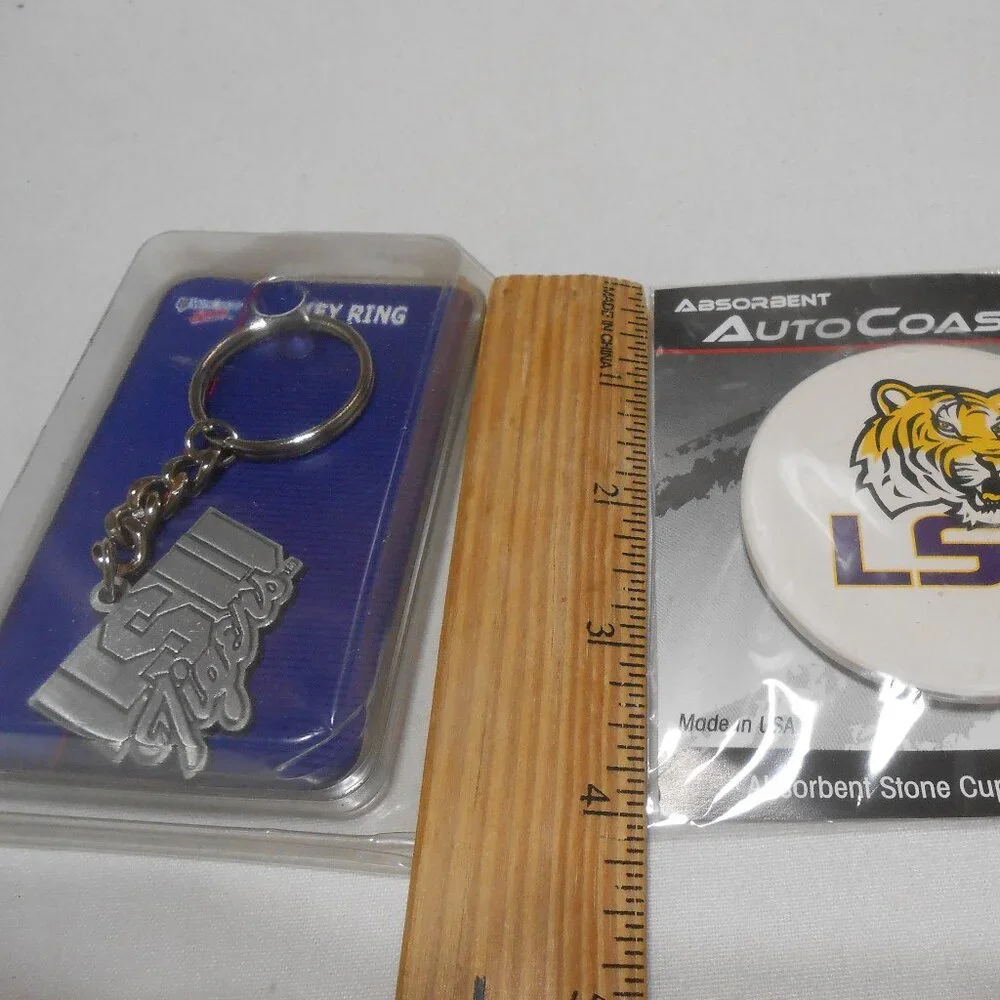 NEW RARE LOT LSU TIGERS WINCRAFT SPORTS KEY RING & ABSORBENT STONE CUPHOLDER 🏈